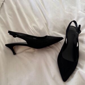 J Crew Black Velvet Suede Slingback Kitten Heels sz 8.5